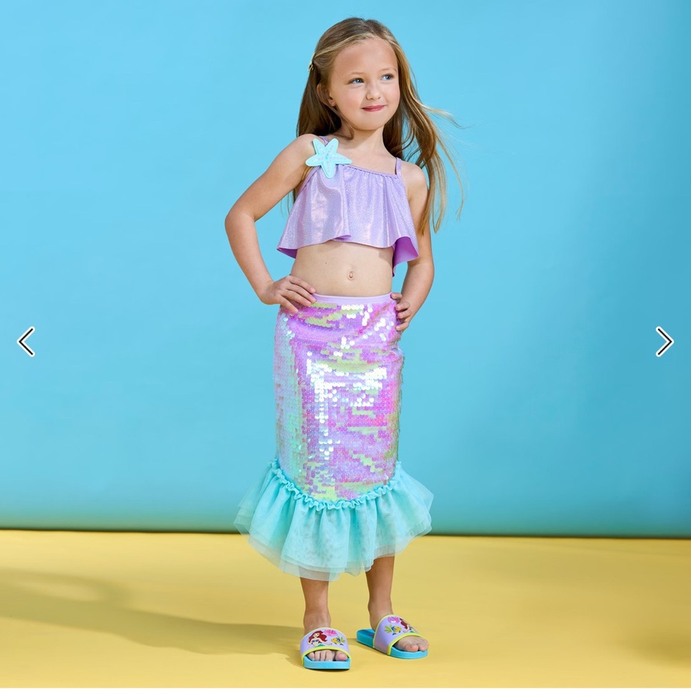 Disney Ariel The Little Mermaid Swimsuit with Sequin Mermaid Skirt Sz 7/8